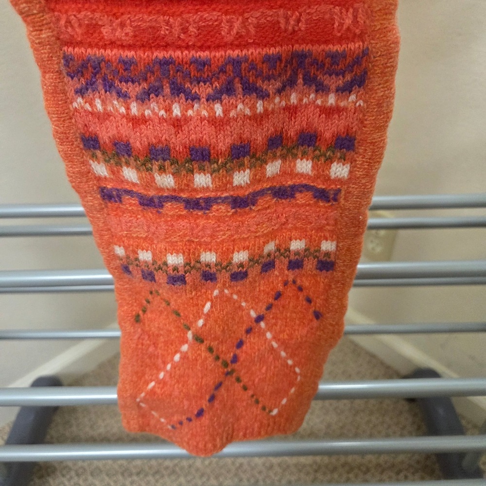 Orange Fair Isle Knit Scarf Argyle Geometric Pattern Winter Neck Warmer 44in